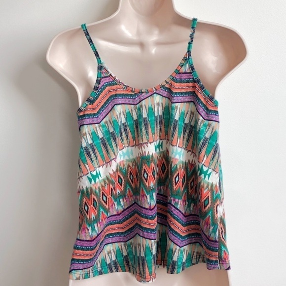 Lush boho Aztec relaxed fit scoop neck tank top - Picture 2 of 8